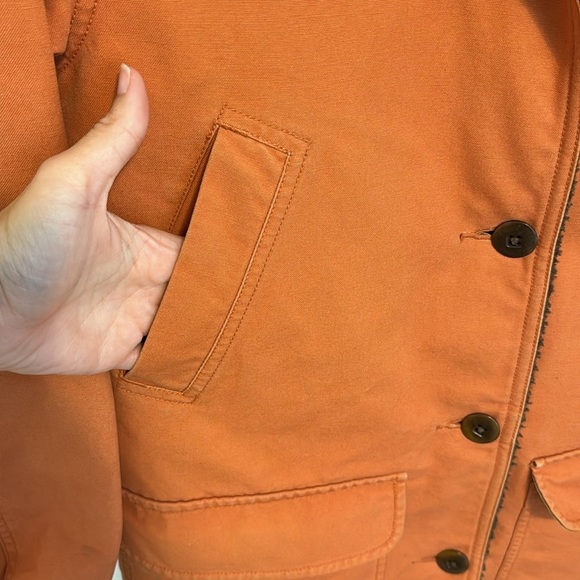L.L. Bean Women’s Vintage Orange Canvas Winter Coat Corduroy Cuff Fleece Sz S - Picture 6 of 7